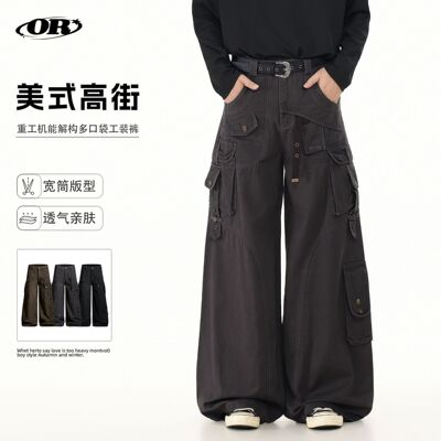 OREETA国潮美式复古机能工装裤男女潮牌街头多口袋宽松阔腿休闲裤