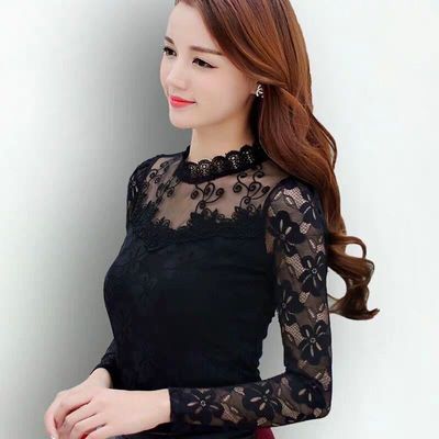 薄款加绒加厚蕾丝女装上衣高领