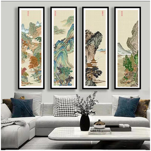 2024新款仇英传世名画中式风景山水中国风客厅玄关满绣印花十字绣