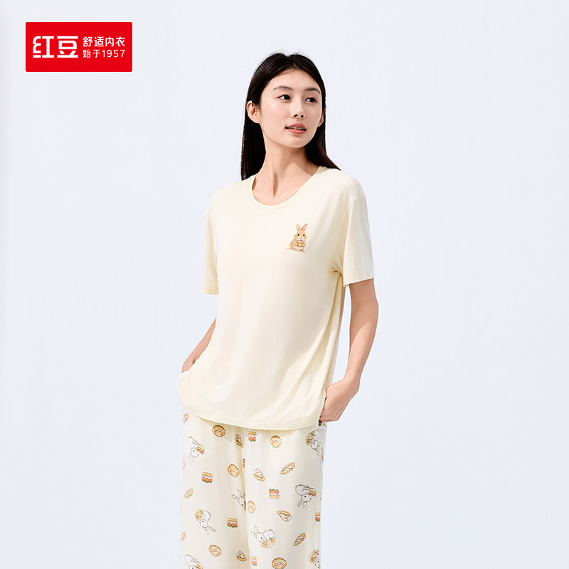 红豆睡衣女 带胸垫免穿文胸 莫代尔QQ弹薄款家居服 红豆居家6J312