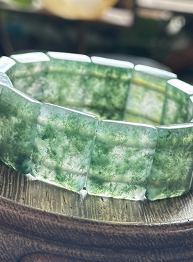 天然高冰绿草玛瑙手牌手链同料手工一条冰透青绿玛瑙首饰手排