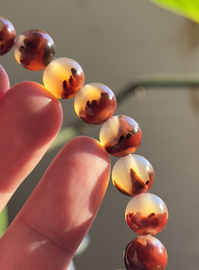 天然巴西红料玛瑙刺景火焰山景云火红水墨手串珠子手链冰透10mm