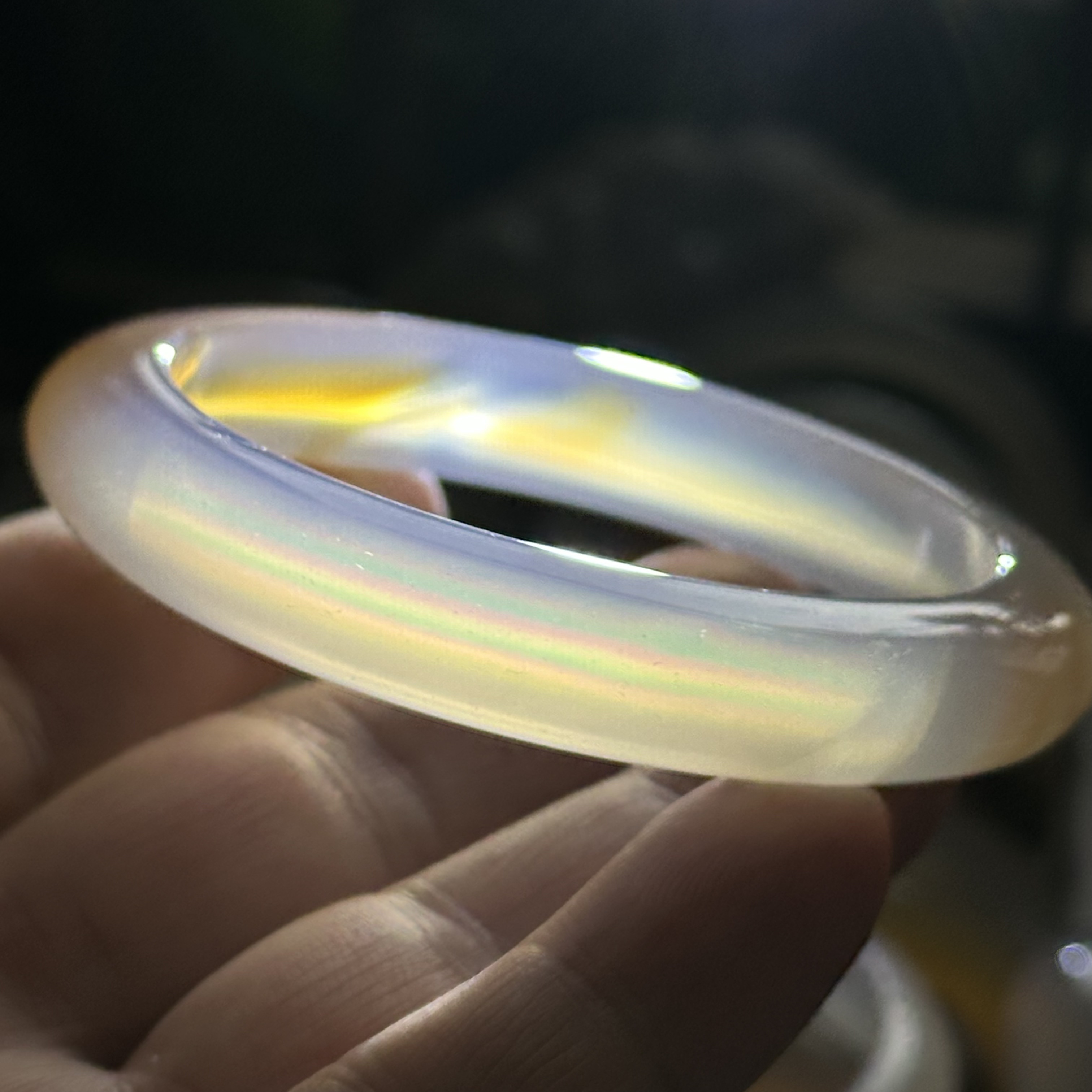 天然马料白冰俏色白云红韵冰透七彩极光炫彩彩虹光虹膜玛瑙手镯58
