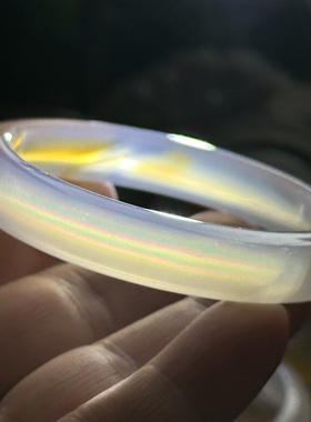 天然马料白冰俏色白云红韵冰透七彩极光炫彩彩虹光虹膜玛瑙手镯58