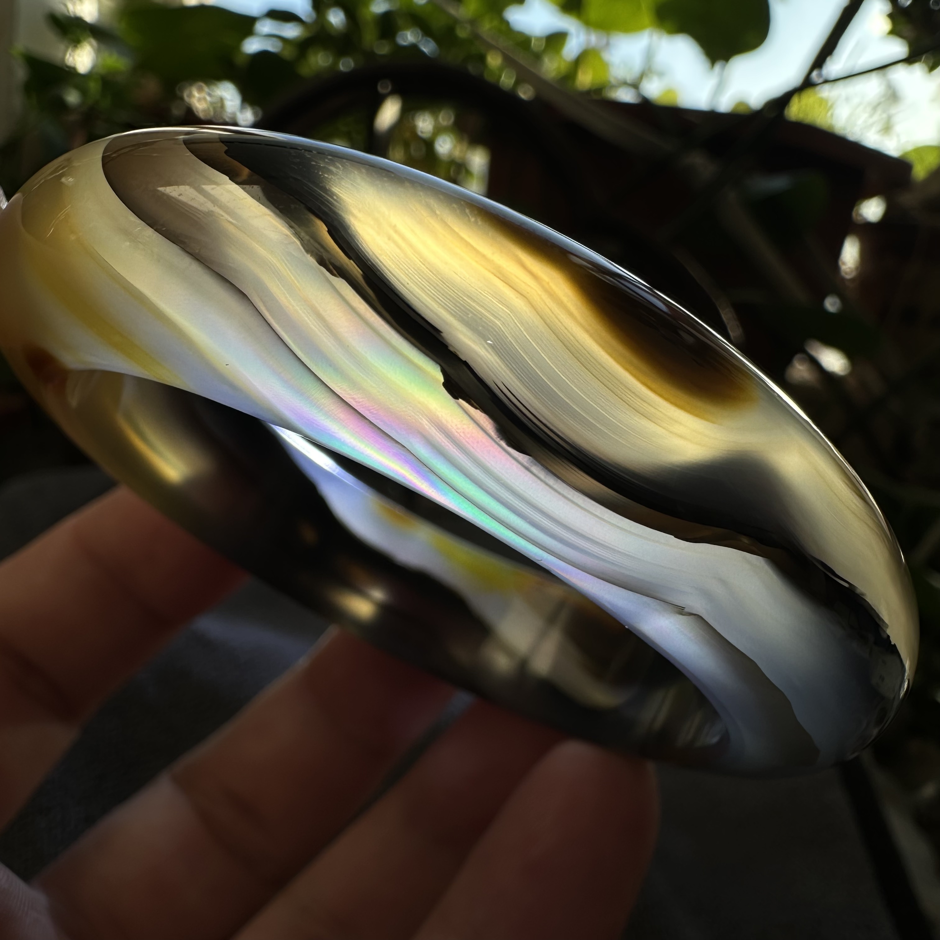 天然巴西水墨花料山水画七彩极光彩虹光虹膜玛瑙手镯意境景观59口