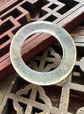 天然马料海洋玉髓高冰冰种绿沙飘白雪戒圈戒指吊坠挂件21mm口径