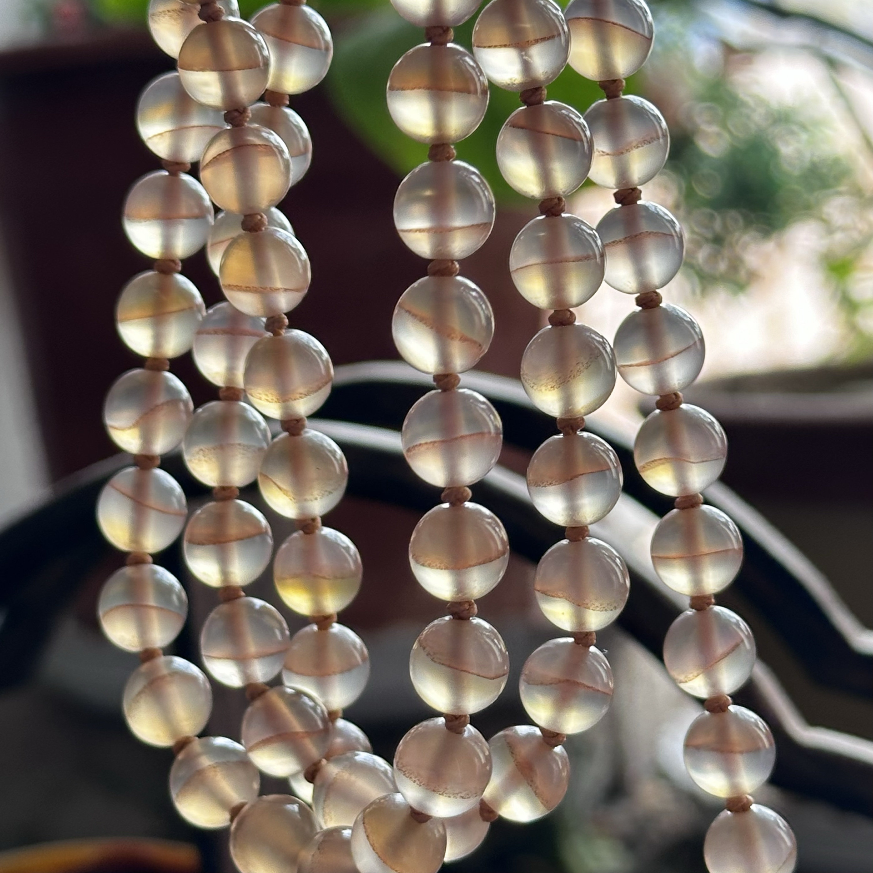 云臻阁天然一线粉冰玛瑙玉髓毛衣链8mm珠子三通坠子项链多圈手串