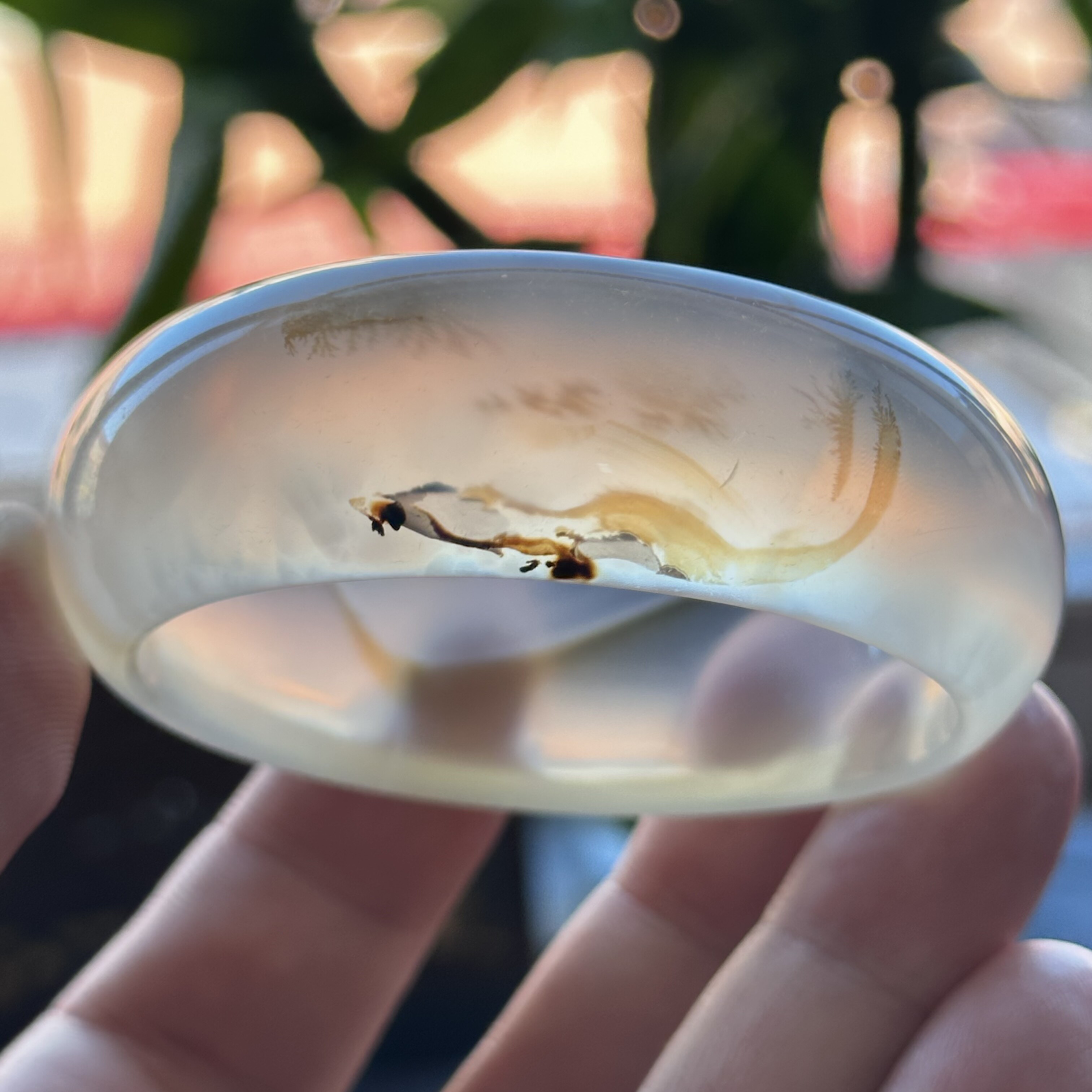 云臻阁天然海洋玉髓草花高冰透小草象形恐龙风景玛瑙手镯55口径
