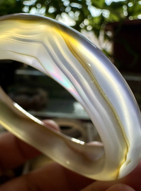 天然马料海洋玉髓高冰一线金山景冰透彩虹光虹膜玛瑙手镯扭扭镯56