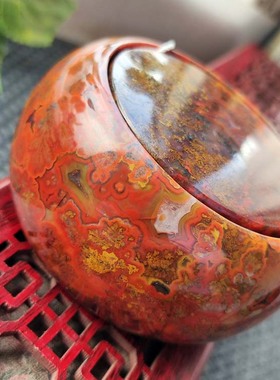 金柳天然宣化玛瑙加宽牛血红手镯