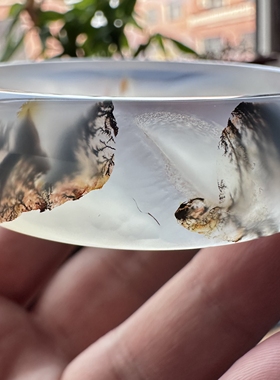 云臻阁天然海洋玉髓草花意境风景山景玛瑙手镯水墨象形鱼58口径