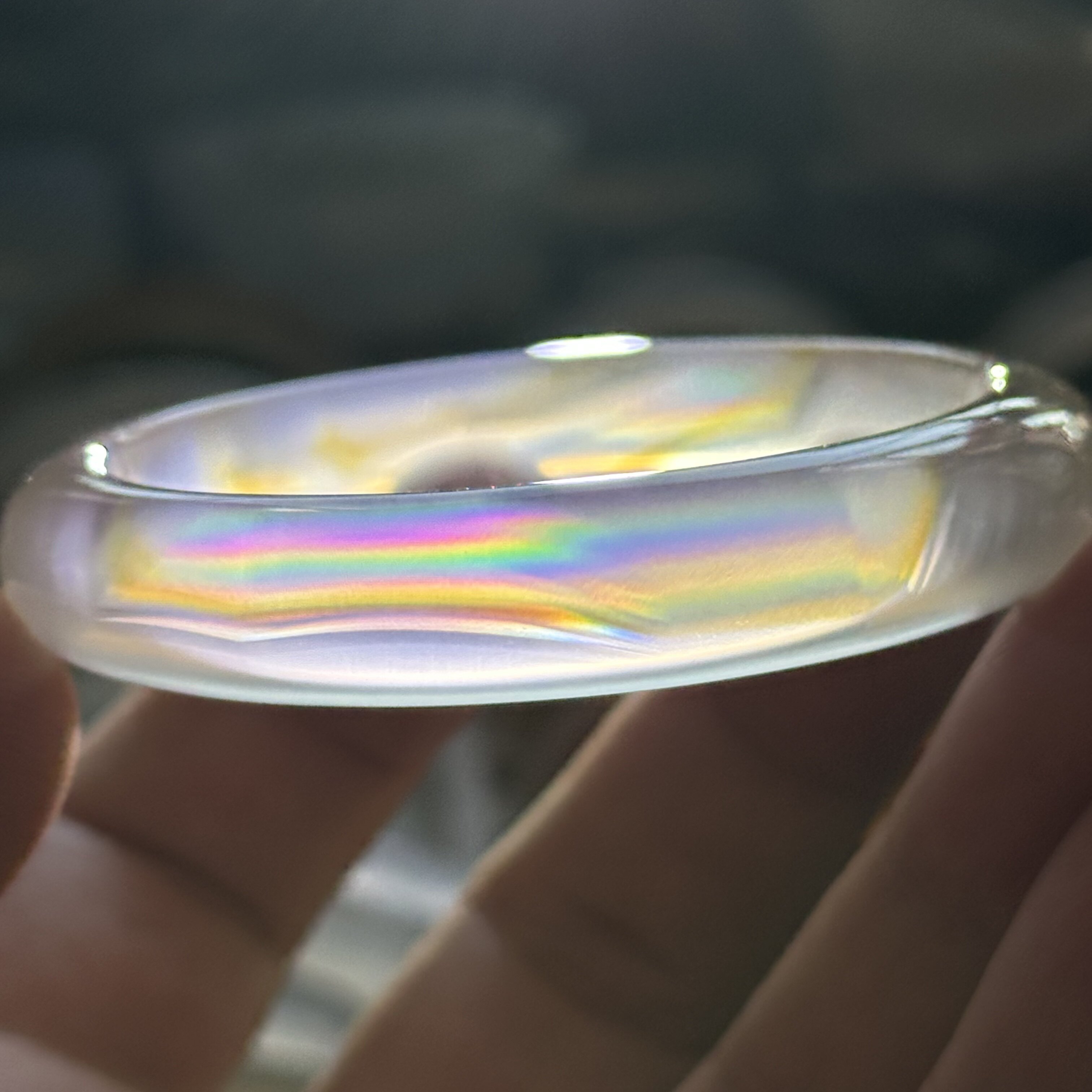 天然马料海洋玉髓高冰白冰七彩极光彩虹光虹膜玛瑙手镯54口径