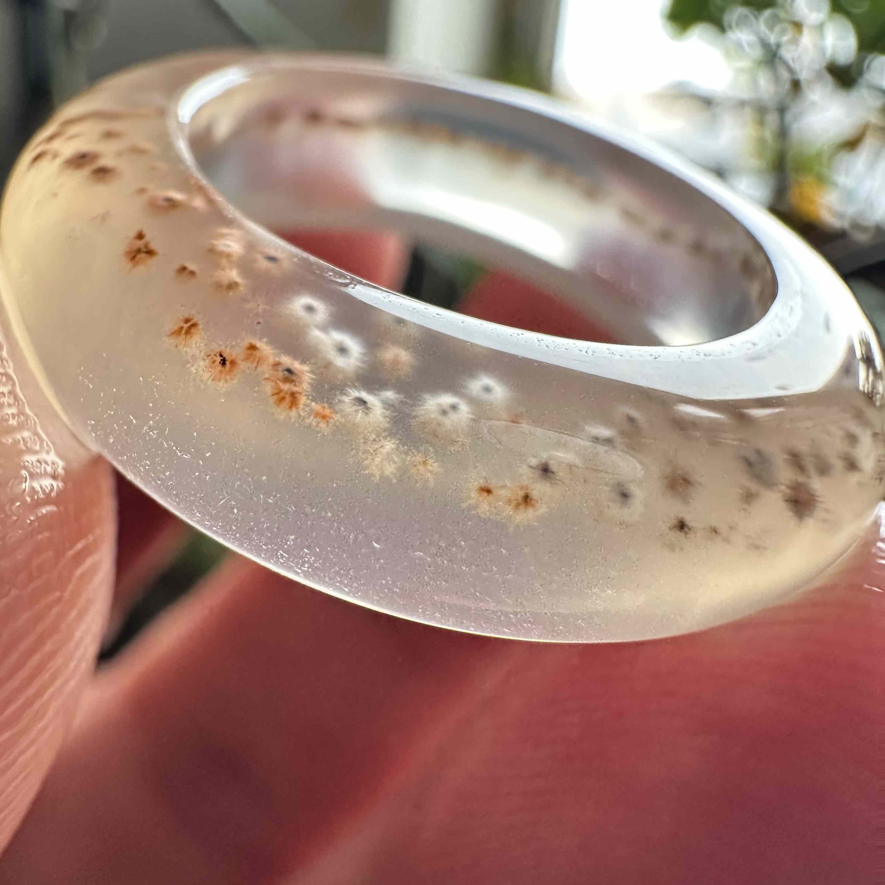 天然马料海洋玉髓高冰白冰飘沙落雪薏米红豆景观玛瑙戒圈戒指环18