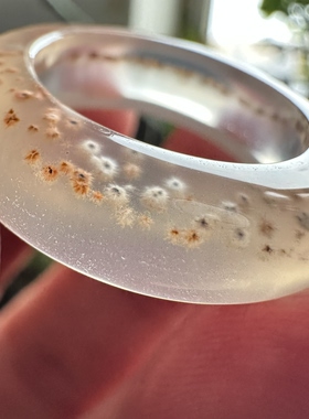 天然马料海洋玉髓高冰白冰飘沙落雪薏米红豆景观玛瑙戒圈戒指环18