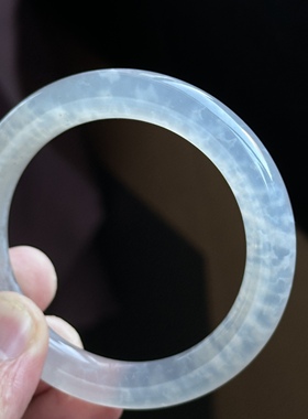 天然高冰种满圈冰蓝圆条冰飘暴雪飘雪玛瑙手镯刚透棉絮冰55口径