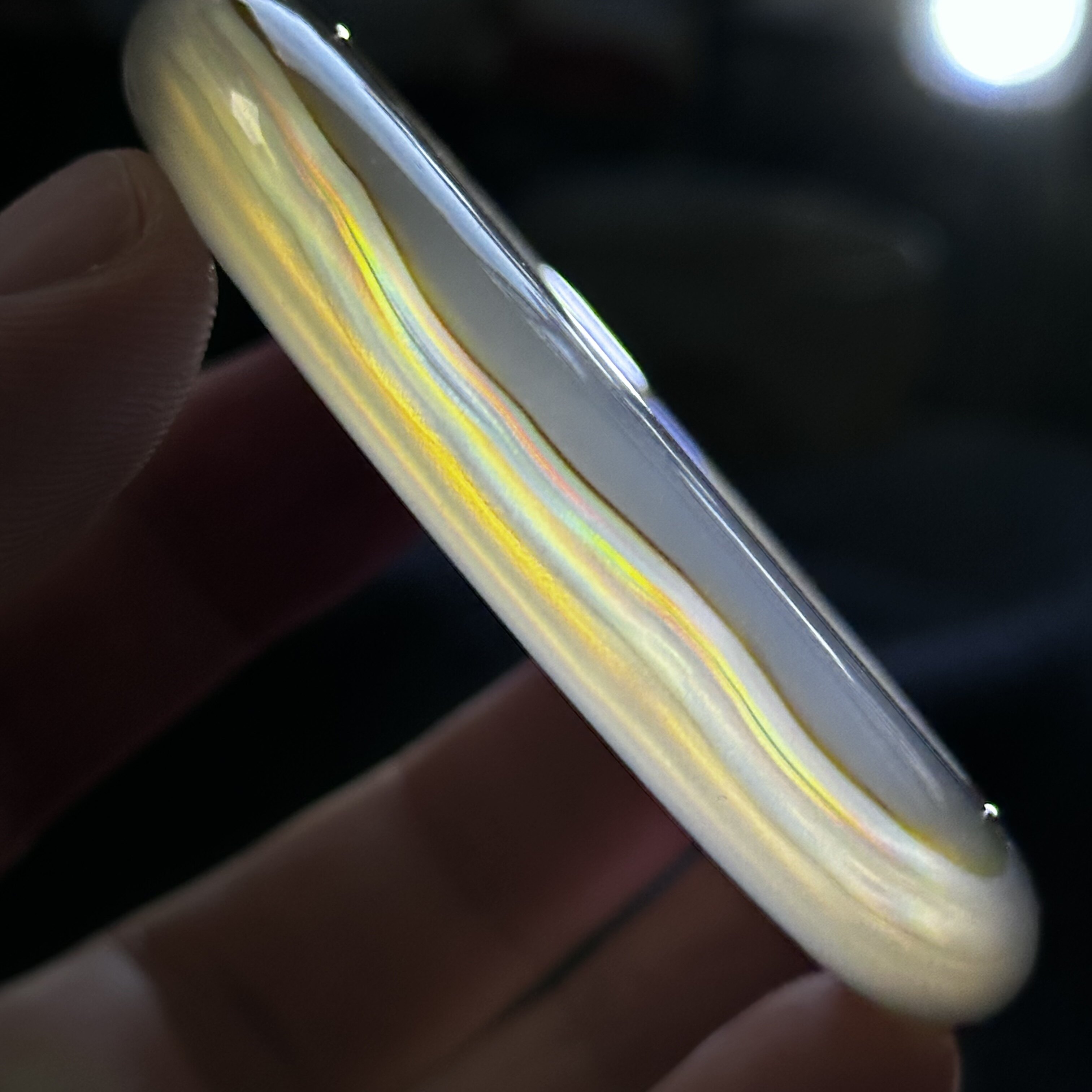 天然七彩极光彩虹光虹膜玛瑙手镯马料白冰俏色一线满圈多彩镯60口