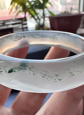 云臻阁天然海洋玉髓马料绿幽灵玛瑙冰透满圈意境绿沙手镯58口径