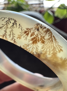 天然马料海洋玉髓草花杨柳小草飘花风景意境景观玛瑙手镯53口径