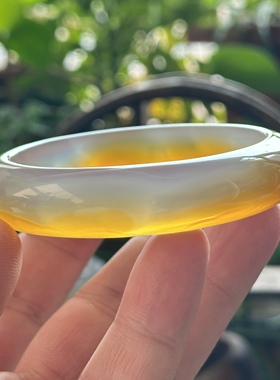 天然高冰黄冰冰透玛瑙手镯起黄光冰感渐变金山景观镯59口径