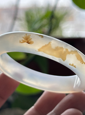 云臻阁天然海洋玉髓草花清新已经小草花朵山景意境玛瑙手镯57口径