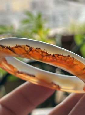 天然巴玉水墨红玛瑙火焰山火苗群山山峰意境长城象形红龙刺景镯55