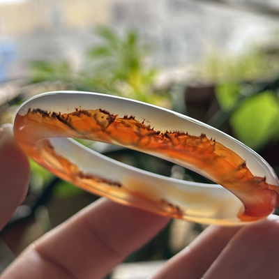 天然巴玉水墨红玛瑙火焰山火苗群山山峰意境长城象形红龙刺景镯55