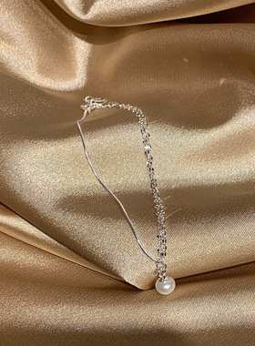 925纯银小众设计拼接链条淡水珍珠手链小清新可爱百搭手饰