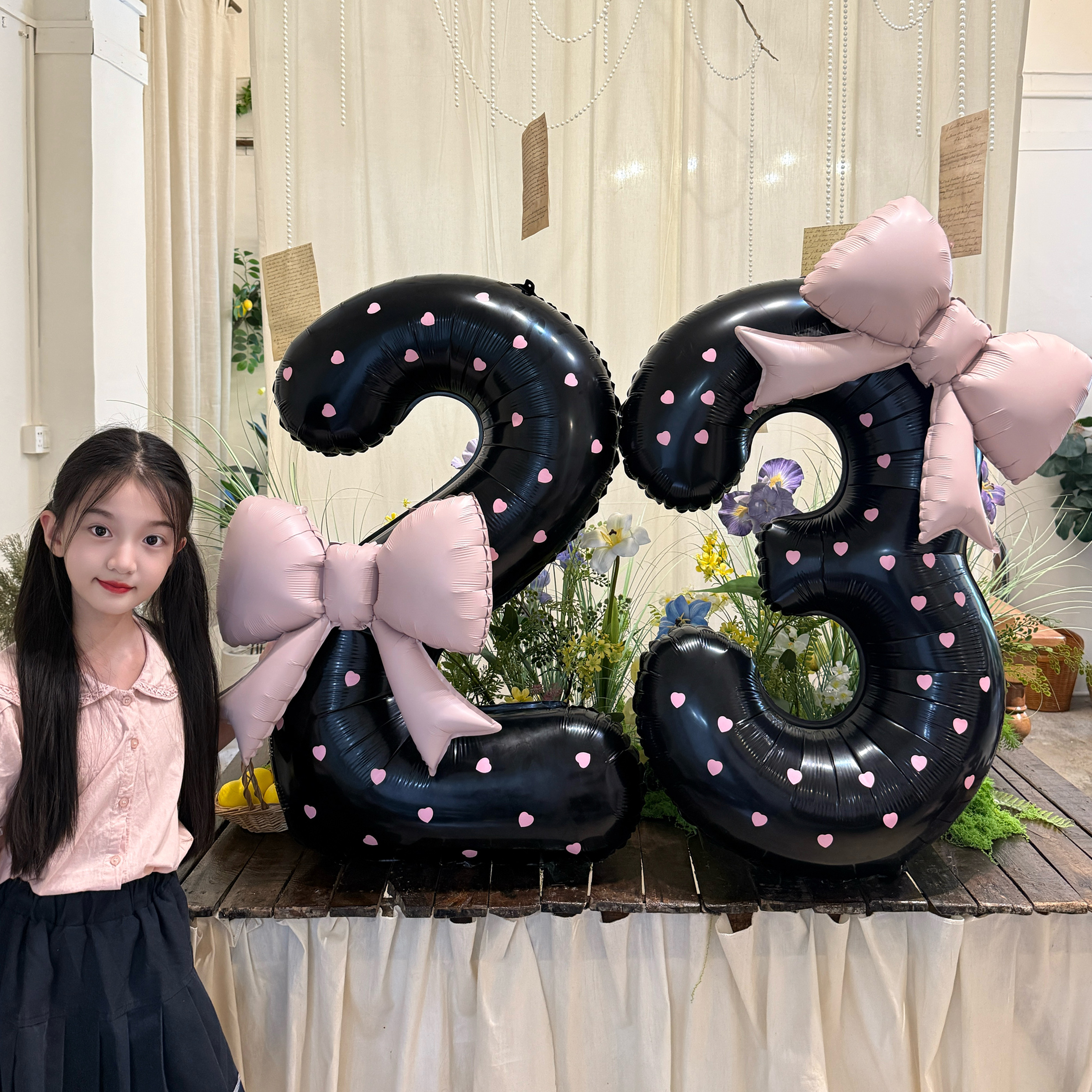 40寸黑色大数字蝴蝶结装饰生日拍照氛围场景装饰宝宝生日派对道具