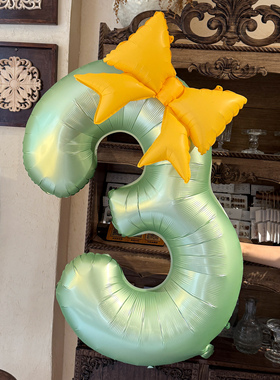 夏日绿色数字蝴蝶结40寸铝膜大数字气球生日商场活动派对店铺装饰