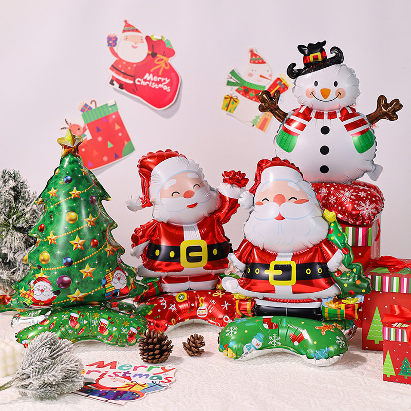 新款圣诞节平安夜底座圣诞树桌飘铝膜气球店铺幼儿园装饰布置用品