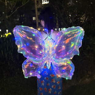 透明炫彩发光蝴蝶翅膀铝膜气球儿童生日派对场景户外装饰拍照道具