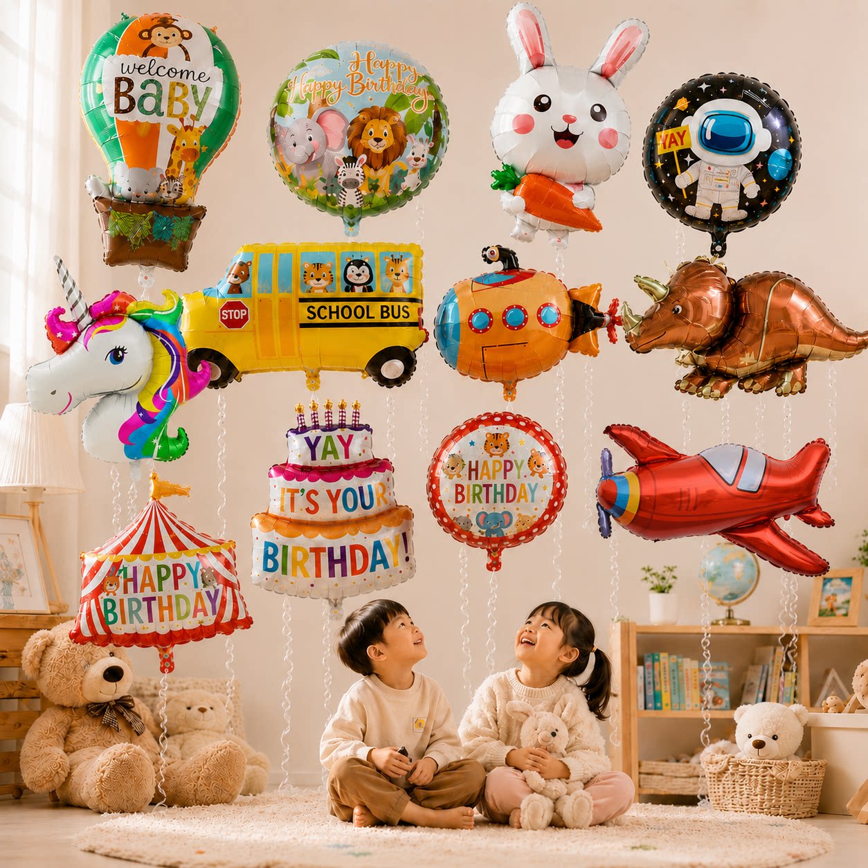 儿童卡通可爱小动物主题造型派对周岁生日场景装饰可飘空室内布置