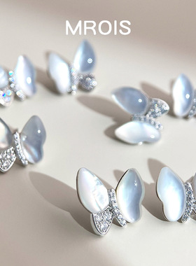 白贝蝶~叮咚原创天然贝母蝴蝶耳轻奢锆石耳环小众高级感气质耳饰