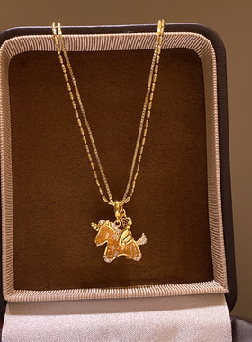 微镶金色小马吊坠项链女秋冬复古高级感轻奢毛衣链小众气质配饰品