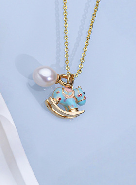 马上有钱淡水珍珠吊坠女项链滴釉可爱卡通高级感颈链锁骨链