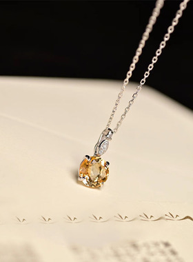 不掉色项链s925纯银天然黄水晶吊坠小众设计百搭锁骨链跨境配饰