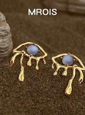 恶魔之眼~厚镀18K真金液态玻璃猫眼石小众耳环高级感耳饰工厂新款