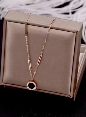 钛钢别针罗马数字黑白项链卫衣新款时尚百搭高级感18K锁骨毛衣链