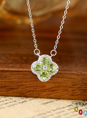 s925纯银天然石四叶草项链女日韩小众设计感重工锁骨链