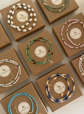 波西米亚贝珠绿松石串珠珍珠项链配饰女轻奢小众锁骨链高级感项饰