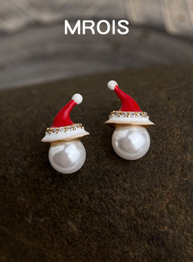 原创珐琅滴釉珍珠雪人耳钉创意小众设计感时尚轻奢锆石高级感耳饰