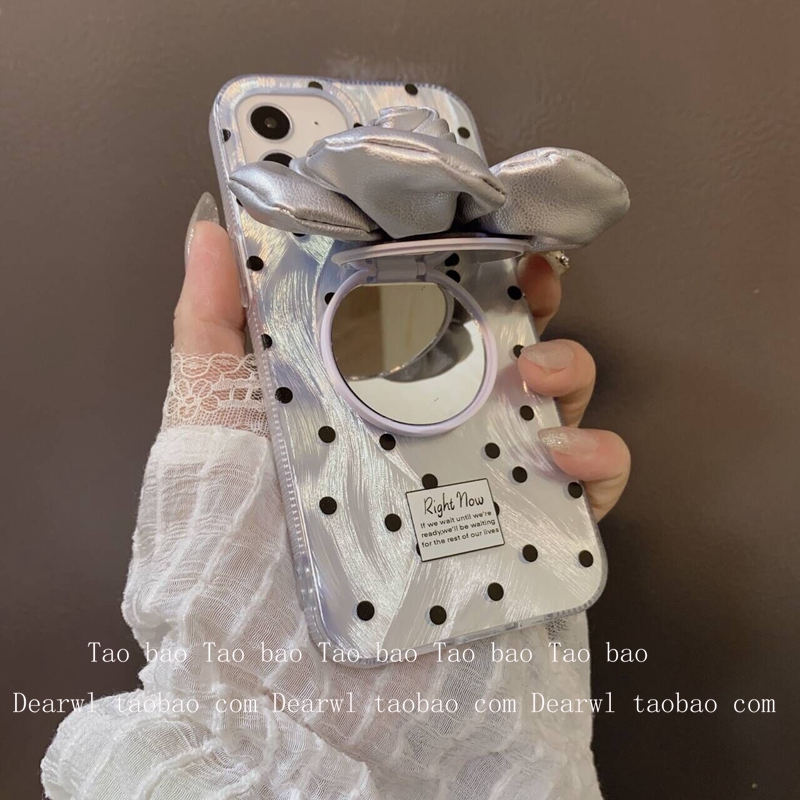 春夏补妆镜面羽纱小清新玫瑰花朵适用iPhone15Pro Max手机壳苹果14化妆镜子13便携式12promax翻盖11软硅胶