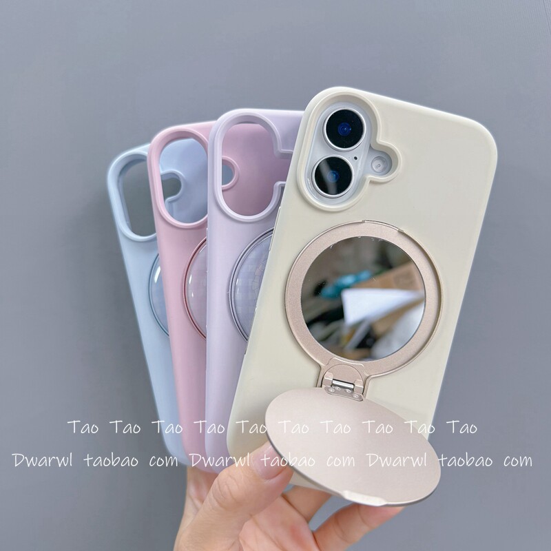 液态肤感旋转翻盖镜子支架适用苹果16pro手机壳iPhone15pro max化妆补妆镜面14P女款13闺蜜新款ins风