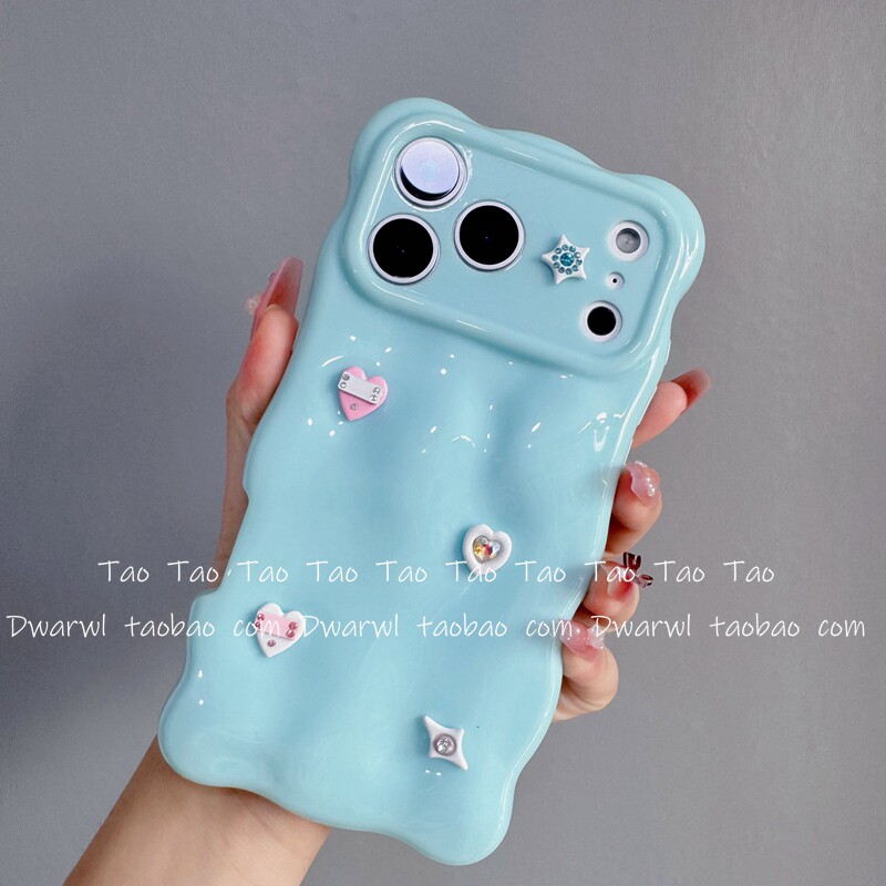 可爱立体钻石贴气泡壳适用苹果18pro手机壳iPhone17Pro Max美少女16plus软15p保护套14小众13不撞壳12潮牌11