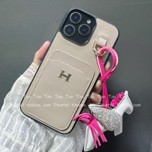 ins日韩高级感皮质卡包可爱小马挂件饰品适用iPhone17手机壳苹果16pro max可爱15全包14硬13女款12白领11网红