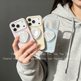 ins磁吸支架立体爱心补妆镜子适用iPhone17pro手机壳苹果16pro max韩15化妆镜面14保护套13创意防摔网红个性