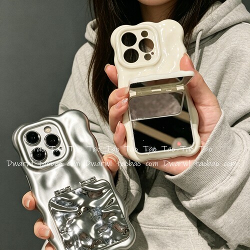 创意ins高级感陨石纹立体补妆镜子适用iPhone17pro max手机壳苹果16plus小众15日韩14Plus软13网红12全包11Pr
