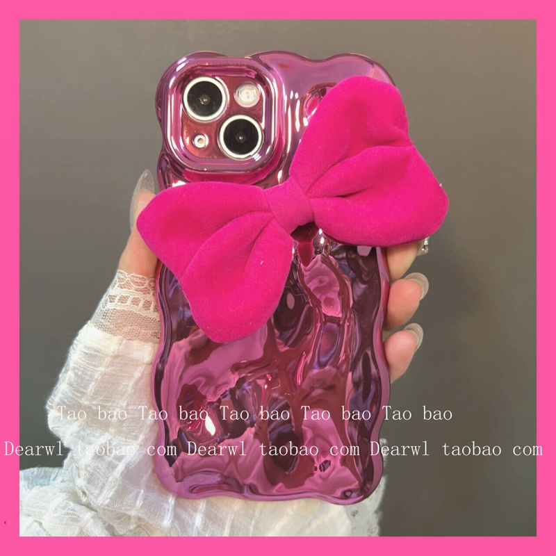 陨石纹电镀气泡少女蝴蝶结适用iPhone15ProMax手机壳苹果14日韩17简约12p立体11女款小众ins防摔全包边保护16