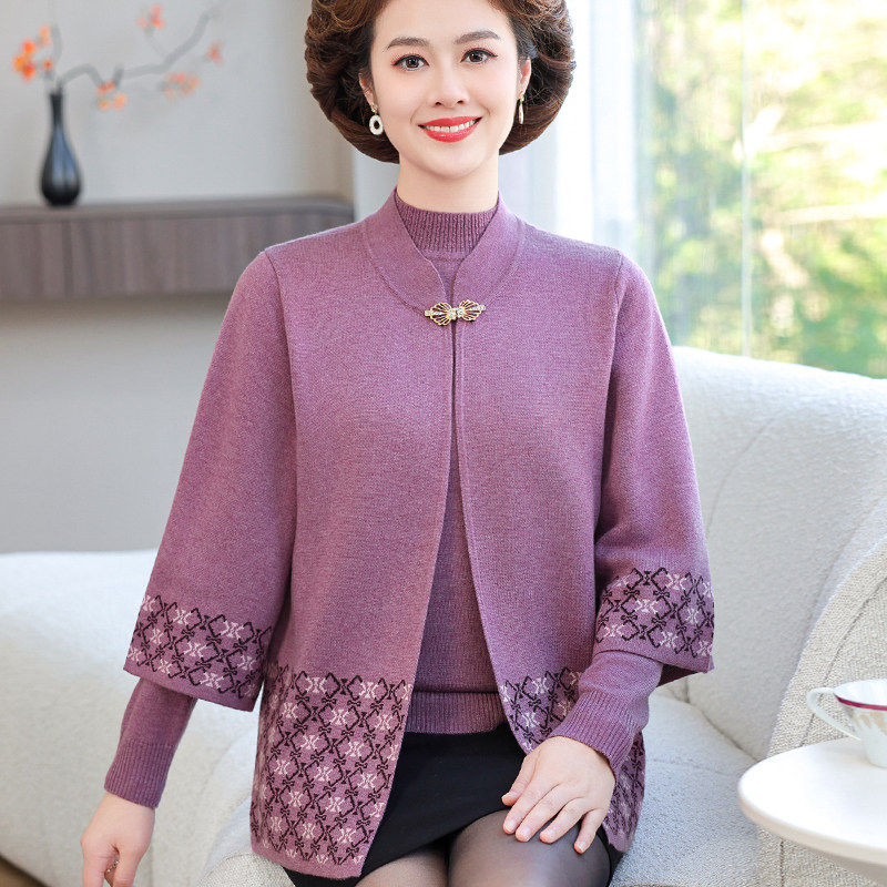 中老年女装针织毛衣外套上衣2024新款妈妈装春秋气质开衫两件套装