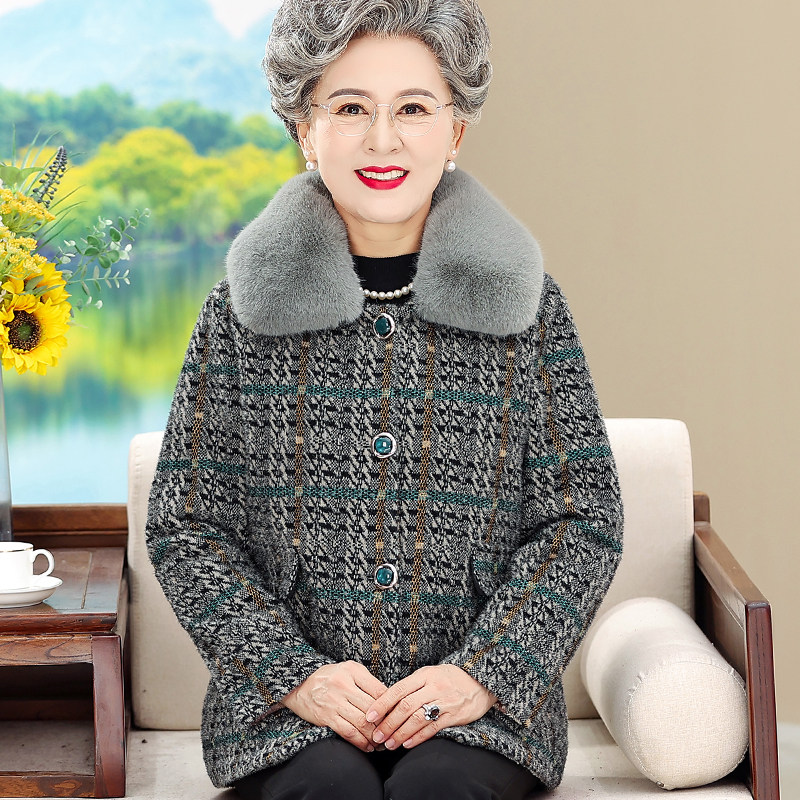 奶奶秋装外套女中老年人妈妈装秋冬加绒加厚棉衣老太太羊羔绒衣服